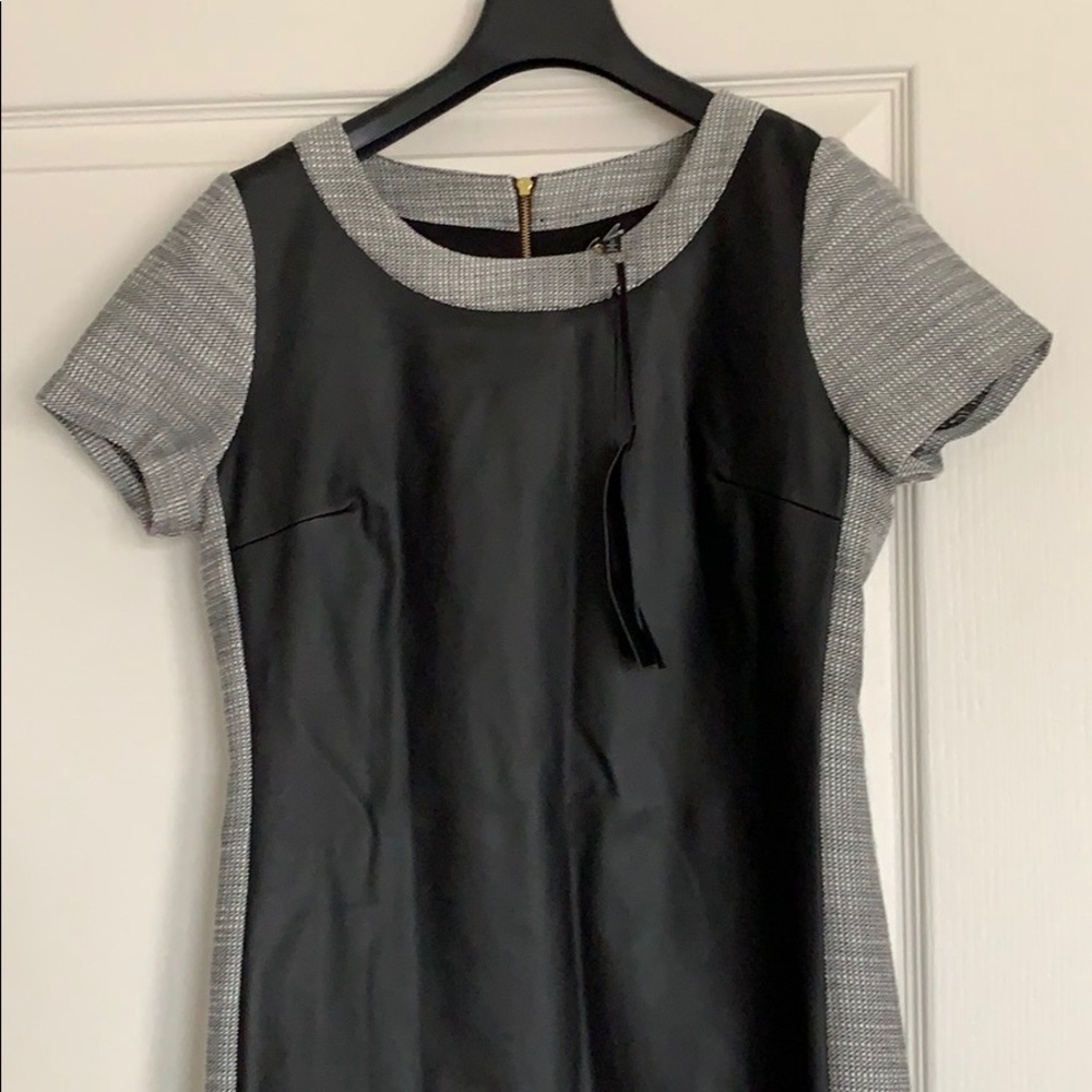 Mini dress faux leather and tweed